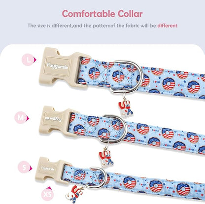 Faygarsle Patriotic Dog Collar, 4th of July Design, American Flag Pattern, Light Blue Summer Design for Small Medium Large Dogs S