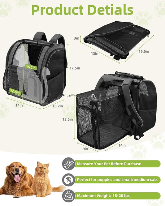 Expandable Cat Carrier Backpacks with Breathable Mesh, Pet Carrier Backpack for Cats Small Dogs Puppies Up to 20 Lbs, Dog Carrier Backpack Great for Travel/Hiking/Camping/Outdoor-Grey with Orange