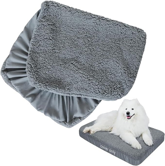 Dog Bed Covers Soft Plush Replacement Washable, Waterproof Pet Mattress Bed Liner Grey 44x35 Inches, for Dog/Cat, Cover Only