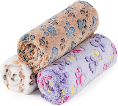 Dono 1 Pack 3 Dog Blankets, Soft Fluffy Fleece Pet Blanket Warm Sleep Mat Paw Print Design Puppy Kitten Throw Blankets Doggy Blanket for Dogs