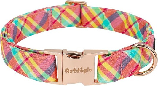 Cotton Dog Collar, Soft Adjustable Dog Collars for Extra Small Dogs, Multi-Color Plaid Dog Collar for Small Medium Large Dogs, Cute Dog Collars Perfect for Girl or Boy Dog Collars-XS