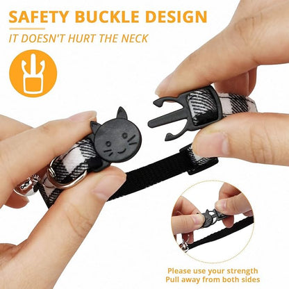 MJIYA Cat Collar with Bell, Breakaway Grid Collar with Plastic Buckle, Light Adjustable, Nylon, Kitty Collars