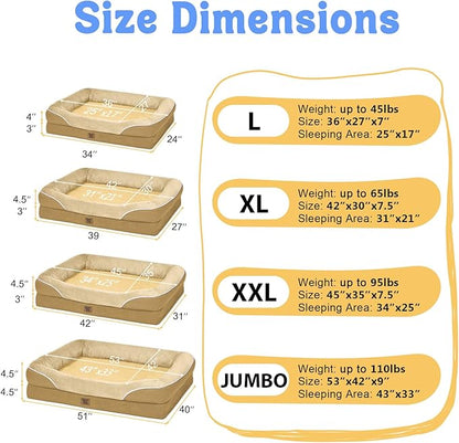 Washable Orthopedic Large Dog Bed - XL Large Dog Bed with Removable Bolsters Cover Foam Support Big Dogs Beds Non-Slip Bottom & Waterproof Pet Beds