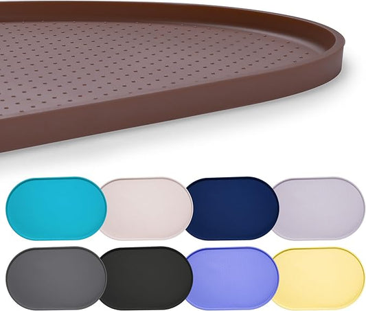 Hubulk 100% Waterproof Silicone Pet Feeding Mat with Raised Edge for Food and Water, Dog Bowl Mats, Cat Bowls Placemat with High Lip Protects Floor for Cats and Dogs (Brown, 19" L x 12" W)
