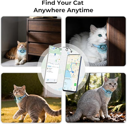 GPS Cat Tracker Collar(iOS & Android), Bluetooth Mini GPS Dog Tracker, Smart Pet Activity Tracker, No Monthly Fee, Work with Apple Find My & Google Find Hub, Finder Tag for Pets,Items M5 2P Blue