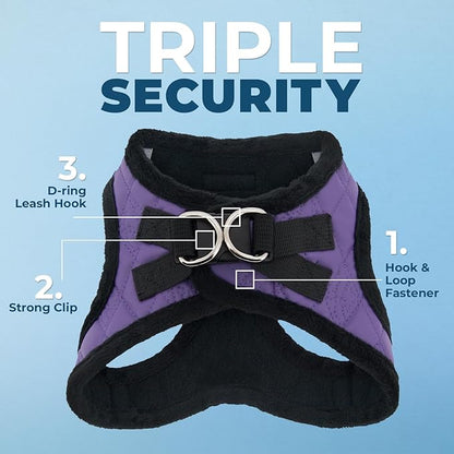 Best Pet Supplies - All Weather Plush, Reflective, No Pull Harness for Small, Medium Dogs, Cats - Secure with Hook & Loop Fastener, Buckle, Double D-Rings - Purple Faux Leather, XS
