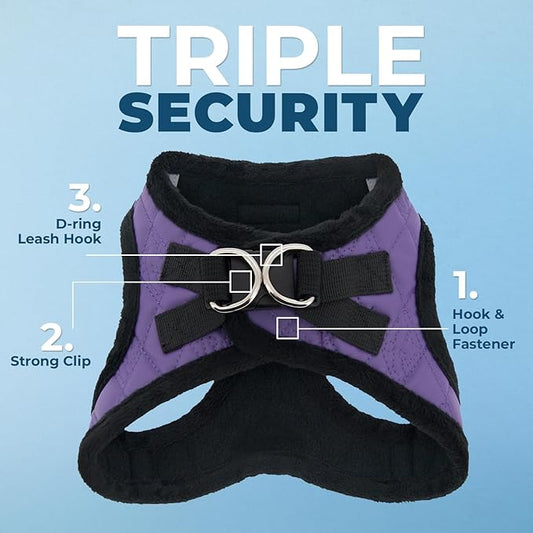 Best Pet Supplies - All Weather Plush, Reflective, No Pull Harness for Small, Medium Dogs, Cats - Secure with Hook & Loop Fastener, Buckle, Double D-Rings - Purple Faux Leather, XS