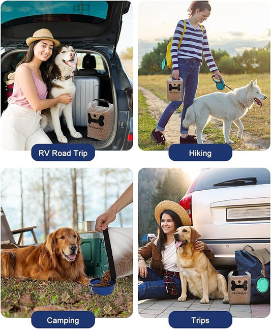 ANVS Silicone Pet Food Storage Bag,40-Cup Dog Food Travel Bag with 2PCS Collapsible Bowls, Perfect for Camping Trip, Dog Boarding, Weekend Getaways and Travel