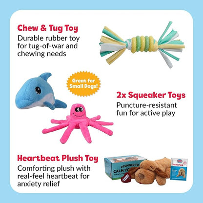 Snuggle Puppy Original, Dog Toy with Calming Heartbeat, Soothing Plush Companion Reduces Pet Anxiety, Includes Heat Pack & Batteries + 3 Tender-Tuff Dog Toys for Small Breeds
