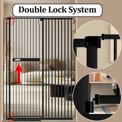 WAOWAO 71" Extra Tall Cat Pet Gate 29.92-45.66" Wide Pressure Mounted Walk Through Swing Auto Close Safety Black Metal Dog Pet Puppy Cat for Indoor Stairs,Doorways