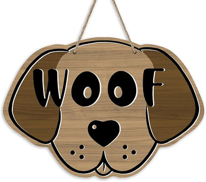 Cute Dog Front Door Sign, Farmhouse Wood Door Hanger Outdoor Outside Porch Decor Pet Lover Owner Gift, Rustic Wooden Wreath Indoor Wall Hanging Decoration
