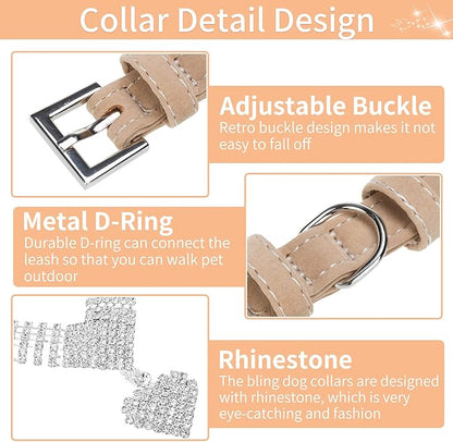 EXPAWLORER Cute Dog Necklace - Rhinestone Dog Collar, Soft Velvet Collar for Girl Boy Cats Dogs, Sparkling Pet Neck Decoration, Adjustable Pet Collar for Puppies Cats Small Medium Dogs, Brown S