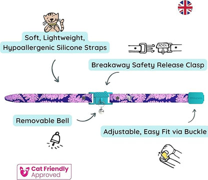 Kittyrama Botanicals Fern Cat Collar. Award Winning. Hypoallergenic, Quick Release Breakaway, Comfy & Soft. Vet Approved. Other Styles Available