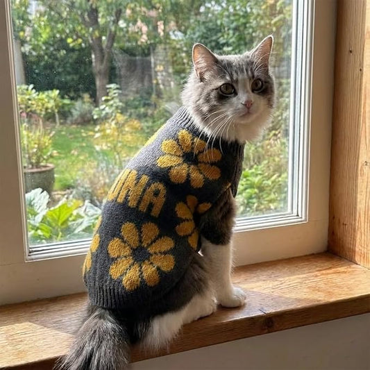 Custom Knit Sweater for Small Dogs and Cats with Personalized Name, Flower Pattern, Soft Knit Winter Apparel, Ideal for Pet Lovers, Cozy and Stylish Pet Clothing