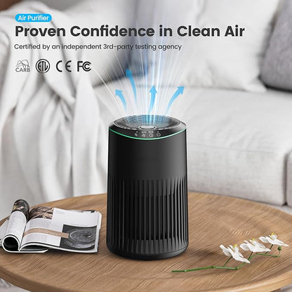 Air Purifiers for Bedroom Home for Smoke Pet Dander Odors, Air Purifier with Sleep Mode Small Air Purifier with Fragrance Sponge for Bedroom Office, Blue Ambient Light, 23dB Quiet, 2 Pack Black