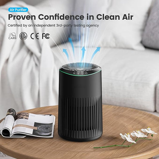 Air Purifiers for Bedroom Home for Smoke Pet Dander Odors, Air Purifier with Sleep Mode Small Air Purifier with Fragrance Sponge for Bedroom Office, Blue Ambient Light, 23dB Quiet, 2 Pack Black