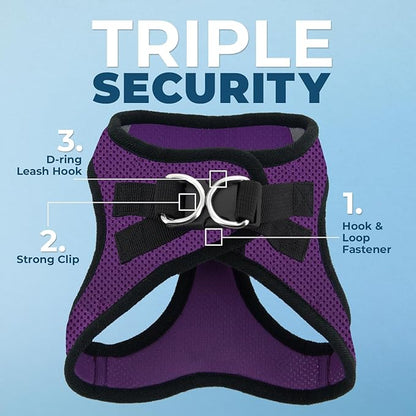 Best Pet Supplies Voyager Step-in Air Harness - All Weather Mesh, Reflective, No Pull Harness for Dogs, Cats - Secure with Hook & Loop Fastener, Buckle, Double D-Rings - Purple/Black Trim, L