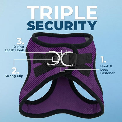 Best Pet Supplies - All Weather Mesh/Plush, Reflective, No Pull Harness for Small, Medium Dogs, Cats - Secure with Hook & Loop Fastener, Buckle, Double D-Rings - Purple/Black Trim, S