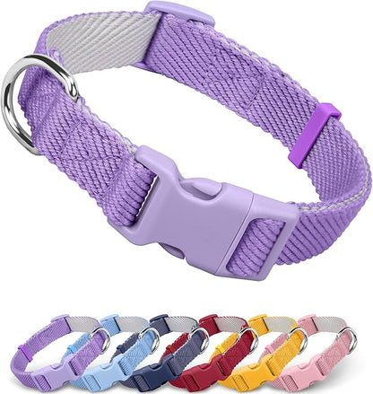 Dynmeow Soft and Breathable Cotton Dog Collar, Durable Adjustable Female Girl Pet Collar with Quick-Release Buckle, Lightweight for Sensitive Skin for Small and Medium Dogs, Purple, S