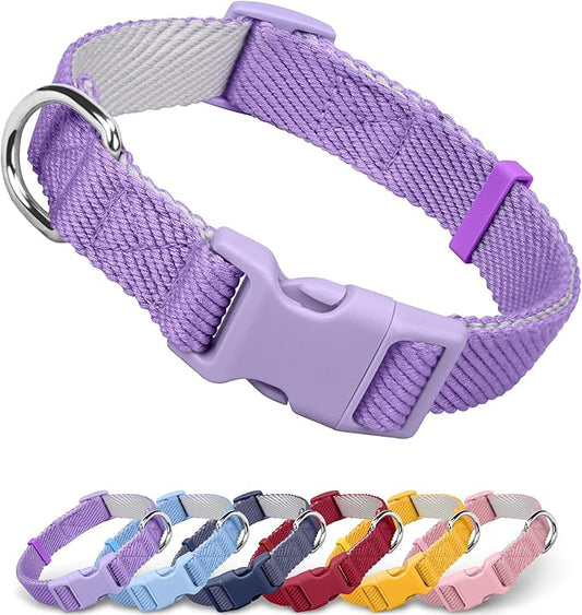 Dynmeow Soft and Breathable Cotton Dog Collar, Durable Adjustable Female Girl Pet Collar with Quick-Release Buckle, Lightweight for Sensitive Skin for Puppies and Extra-Small Dogs, Purple, Xs