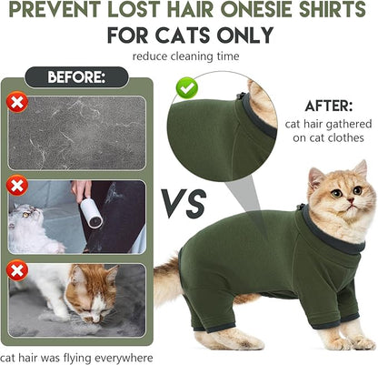 Sticky Cat Clothes Stretchy, Sphynx Hairless Sweater & Pajamas for Cats only, Soft Cat Onesie for Cats After Surgery Female Male & Hair Loss Prevention, Green M