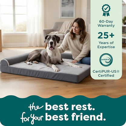 Furhaven Orthopedic Dog Bed for Large Dogs w/ Removable Bolsters & Washable Cover, For Dogs Up to 125 lbs - Plush & Velvet L Shaped Chaise - Deep Sapphire, Jumbo Plus/XXL