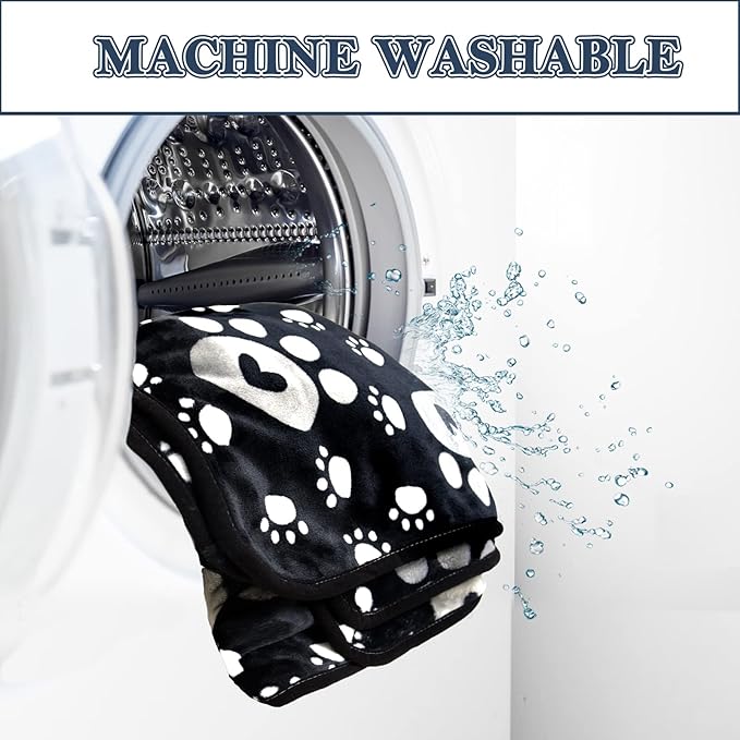 Dog Blanket, Soft Fleece Dog Blankets for Large Dogs, Fluffy Flannel Pet Cat Puppy Blanket Mat Cover for Bed Couch, Cute Paw Print Throw Blanket for Dogs, Black 50"X40"