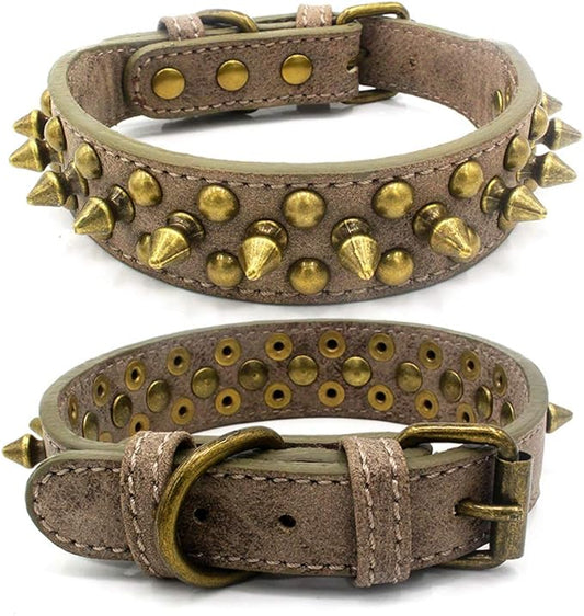 Spiked Dog Collar Soft Pu Leather Mushrooms Rivet Spike Studded Puppy Adjustable Pet Collars for Small Breeds (S, Grey1)