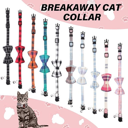 10 Pcs Cat Collar Breakaway with Bow Tie and Bell Kitten Collars Removable Bowtie Plaid Cat Collar for Cats Kittens Puppy (Fashion)