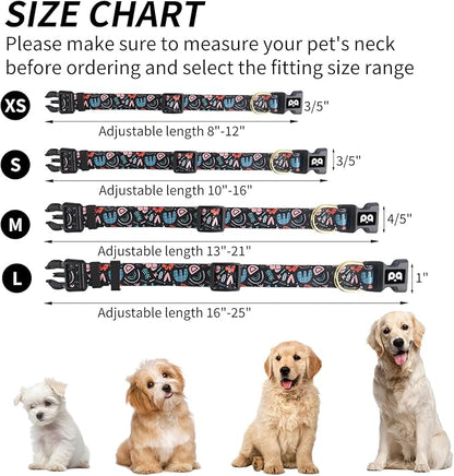 QQPETS Adjustable Soft Dog Collar: Print Flower Pink Multicolor Cute Patterns for XS Small Medium Large Pet Girl Boy Puppy Walking Running Training