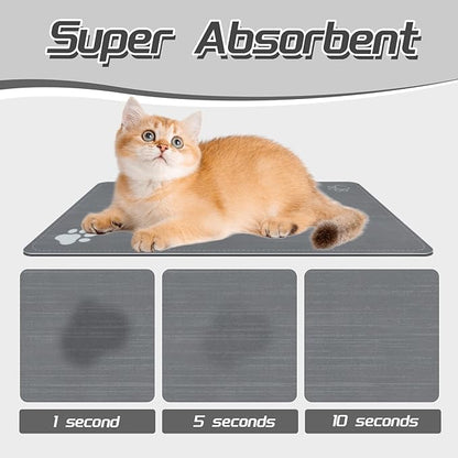 Le courant Cat & Dog Feeding Mat for Bowl-Pet Eating mat,Absorbent Non-Slip,Quick Dry Dog Water Bowl Dispenser Mat,Backing Pet Placemat for Messy Drinkers,Grey.Dog Paw-11.8x19.7 in