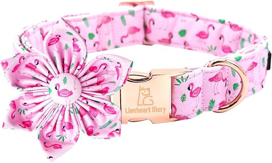 Lionheart Glory Valentine's Day Collar with Flower, Pink with Bowtie Spring Collar for X-Large Dogs