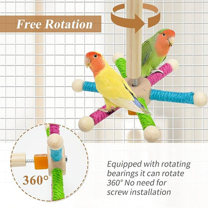 Bird Perch Toy for Cage,Spinning Windmill Bird Perch Toy,360° Rotating Chewable Stand with Grinding Sticks,Interactive Cage/Tabletop Training Toy for Parakeets,Cockatiels,Lovebirds (Mixcolor, Round)