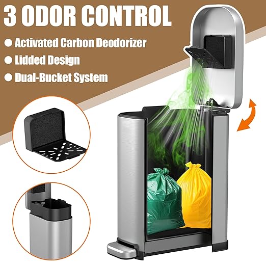 Dog Poop Trash Can Outside with Odor Control Lid & Step Pedal, 3.2Gal Stainless Steel Outdoor Trash Can, Waterproof Dog Waste Container Station - Includes Carbon Filters & Paw Stickers