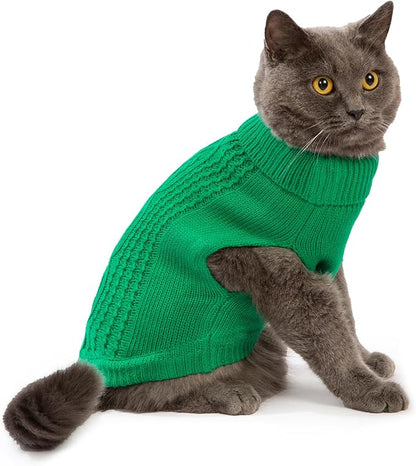 Stretchy Cat Sweater - 17 Colors & 6 Sizes | Snug Winter-Ready Knit for Boy/Girl Cats & Kittens(Dark Green, Medium)