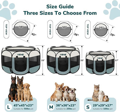 Dog Cat Playpen, Portable Puppy Pet Crate Indoor for Small Dogs Cats Rabbits, Foldable Dog Cage Enclosure for Outdoor, Pop Up Dogs Tent Kennel with Carrying Case, Grey