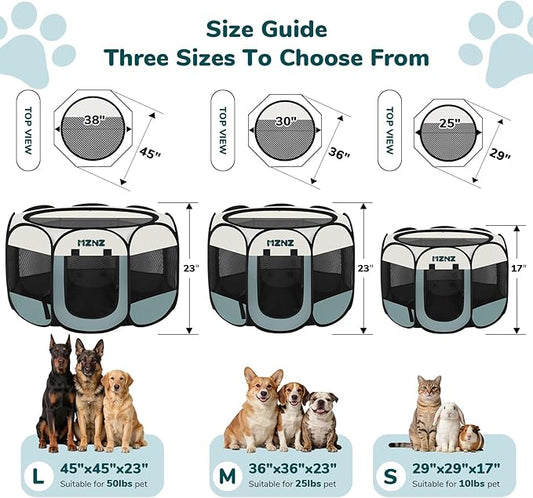 Dog Playpen, Portable Puppy Pet Crate Indoors for Small/Medium/Large Dogs Cats Rabbits, Foldable Dog Cage Enclosure for Outdoor, Pop Up Dogs Tent Kennel with Carrying Case, Grey