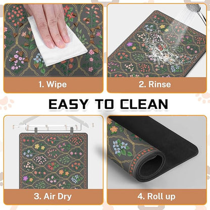 Absorbent Pet Dog Bowl Mat for Food and Water, Pet Cat Food Feeding Mat with Non Slip Rubber Backing, Dog Food Mats for Floors Waterproof, 12"x20"
