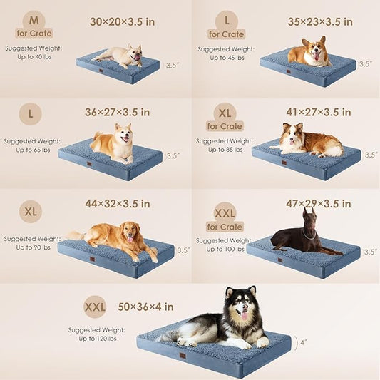 EHEYCIGA Orthopedic XL Dog Beds for Extra Large Dogs with Removable Washable Cover, Spa Blue, 44x32