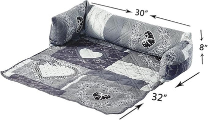 Brilliant Sunshine Quilted Calming Dog Bed Mat, Removable Washable Cover, Cushion Protector and Couch Covers for Dogs, Pets, Cats, Medium, Grey Heart Love Patchwork