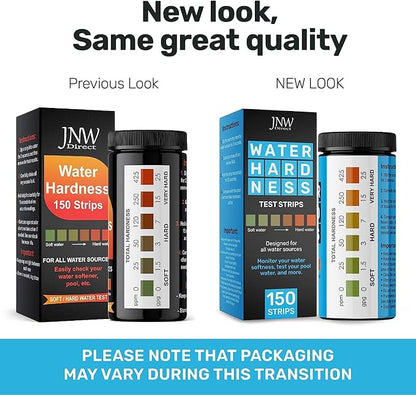 Water Hardness Test Kit - Quick and Accurate Water Hardness Test Strips - Hard Water Test Kit with eBook - Ultimate Test Kit for Water Hardness - 150 Water Softener Test Strips by JNW Direct