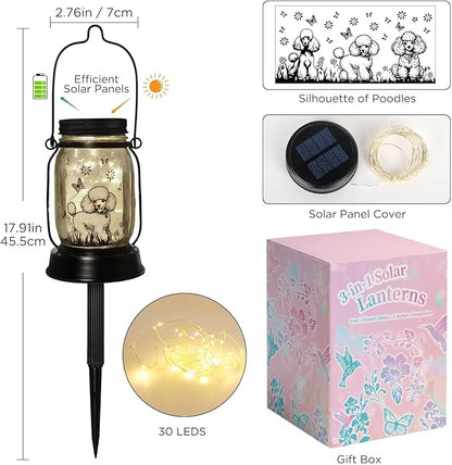 kyoryuger Poodle Gifts for Women/Men, Poodle Solar Lanterns Dog Mom Birthday, Dog Lovers Lantern, Pet Loss Pet Memorial Lights, Solar Garden Decoration Outside for Yard, Patio,Backyard,Porch