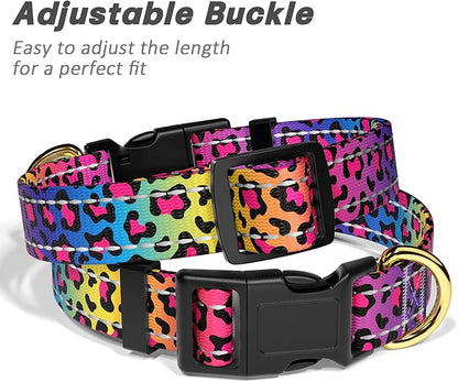 Reflective Dog Collar for Extra Small Dogs Cats, Cute Leopard Style Adjustable Heavy-Duty Nylon Puppy Collar for Boy and Girl Female, Soft Pet Accessories with Quick Release Buckle, Neon