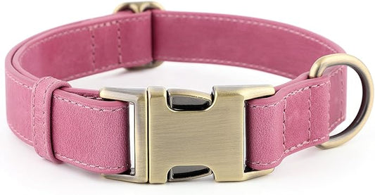 Plutus Pet Genuine Leather Dog Collar – Adjustable Pet Collar with Quick Release Metal Buckle, Soft Real Leather for Small Medium Large Dogs, Heavy Duty & Skin-Friendly (Pink, S)