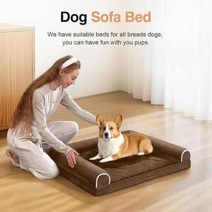 Medium Dog Bed Orthopedic Washable: Beds Bolster Medium Sized Dogs Bed Egg Crate Foam Couch Sofa Waterproof with Removable Cover - Dark Coffee