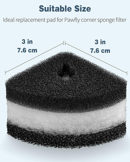 Pawfly 6 Pcs Replacement Filter Pads for 10-30 Gallon Corner Bio Sponge Filter, Aquarium Filter Media Sponge, White Black Bio Foam for Fish Tank Water Filtration