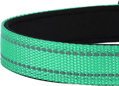 Reflective Dog Collar, Adjustable Soft Neoprene Padded Nylon Pet Collars with Buckle for Small Dogs, Grass Green,S