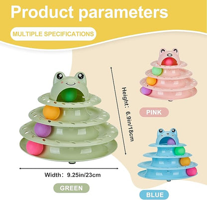 Gefryco Cat Toys 4-Tier Roller Track, Turntable Cat Tower Toy with Colorful Chase Balls, Multi-Level Interactive Cat Toys for Bored Indoor Adult Cats, Fun Puzzle Kitten Exercise Toys Self Play(Green)