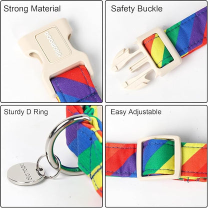 DOGWONG Rainbow Dog Collar - Soft Natural Fabric, Cute LGBTQ Puppy Necklace for Small to Large Dogs
