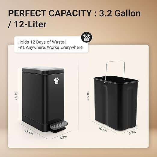Dog Poop Trash Can Outside with Poop Scooper for Dogs, 12L/3.2Gal Metal Outdoor Garbage Can with Lid Suitable for Small, Medium and Large Dogs (Tungsten Steel)